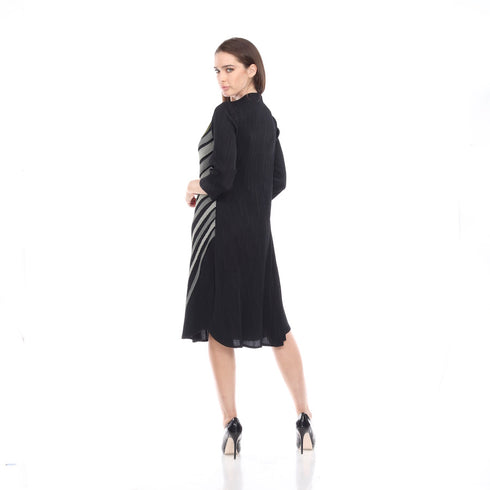 3/4 Sleeve Patched Pleated Dress - DR1024